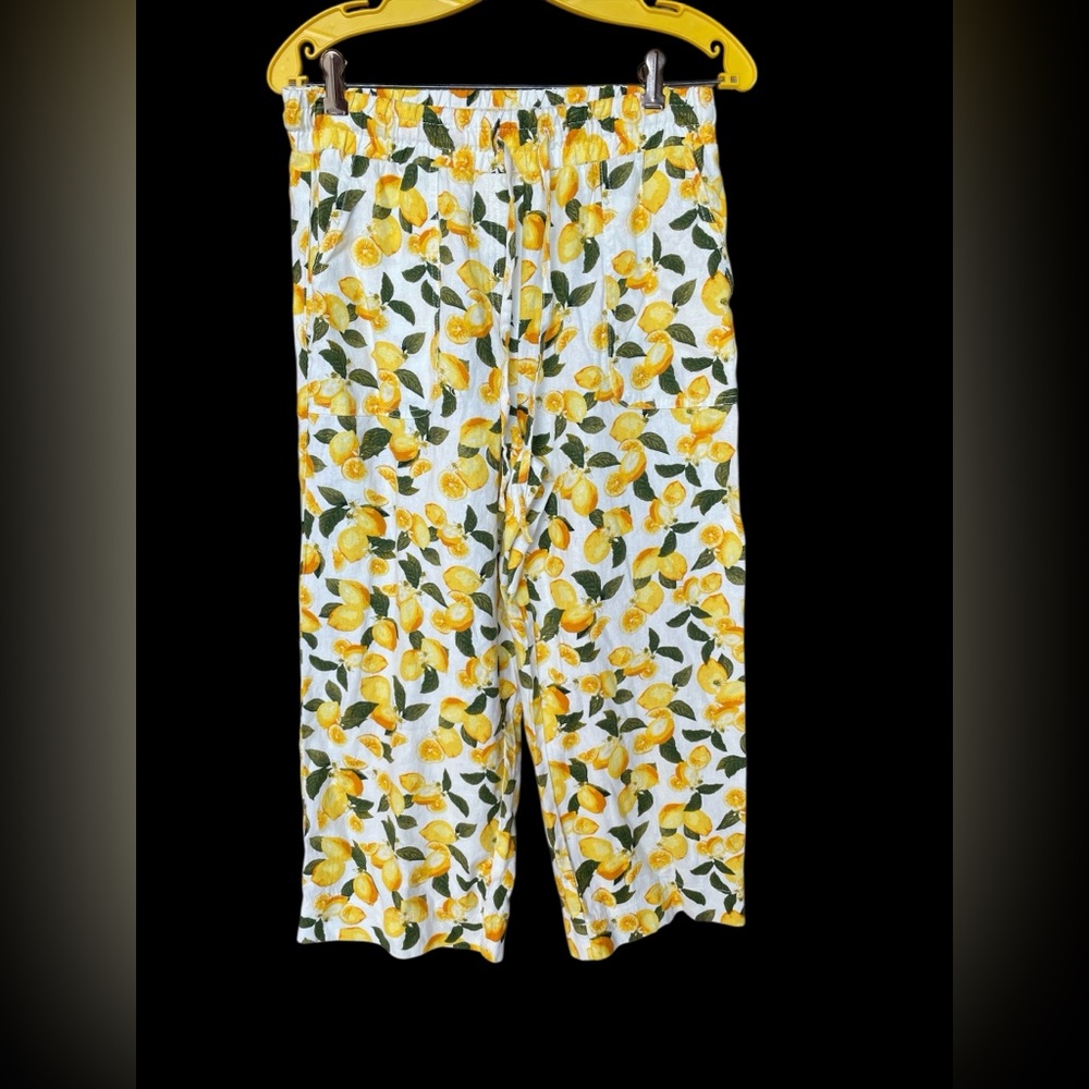 Rafaella Lemon Print Wide Leg Linen Blend Pants Size M (NWT) - Picture 2 of 8